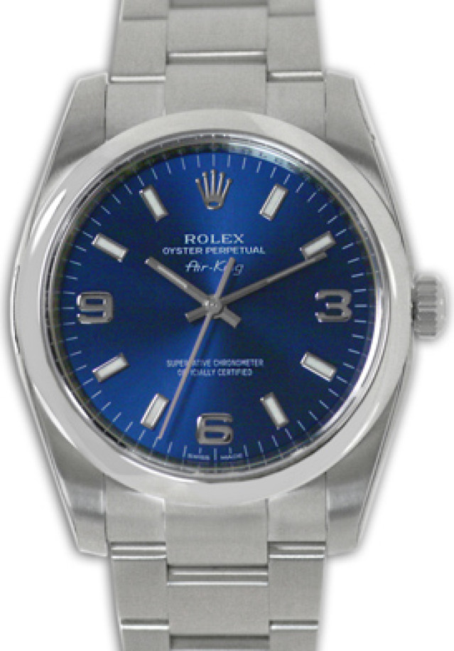 Used Rolex Air King 114200 Blue Dial with Luminous Markers Year 2013